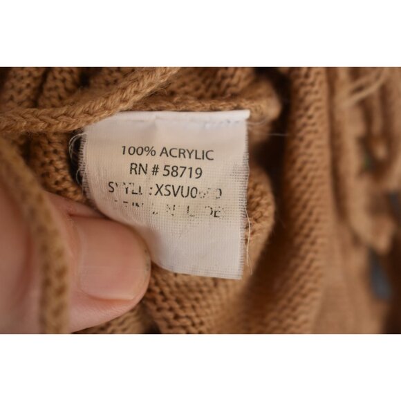 Women's NY Collection Brown Boho Knit Fringe Short Sleeve Sweater M - Picture 4 of 6